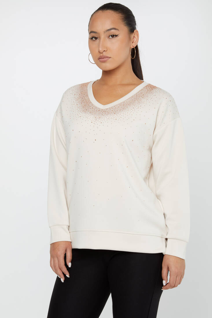 Women's Sweatshirt Stoned Long Sleeve Stone - 79983| KAZEE