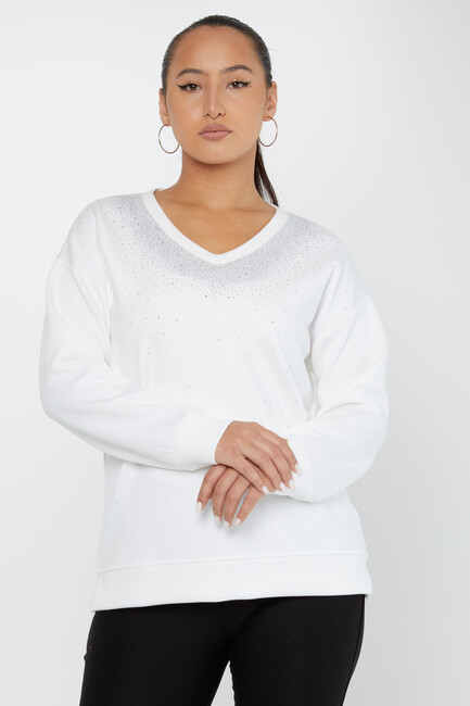 Women's Sweatshirt Stoned Long Sleeve Ecru - 79983 | KAZEE - Thumbnail