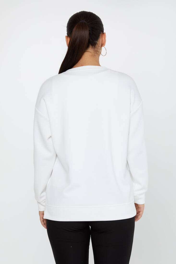 Women's Sweatshirt Stoned Long Sleeve Ecru - 79983 | KAZEE