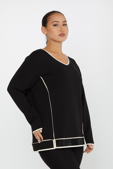 Women's Sweatshirt Slit Detail Black - 2236 | KAZEE - Thumbnail