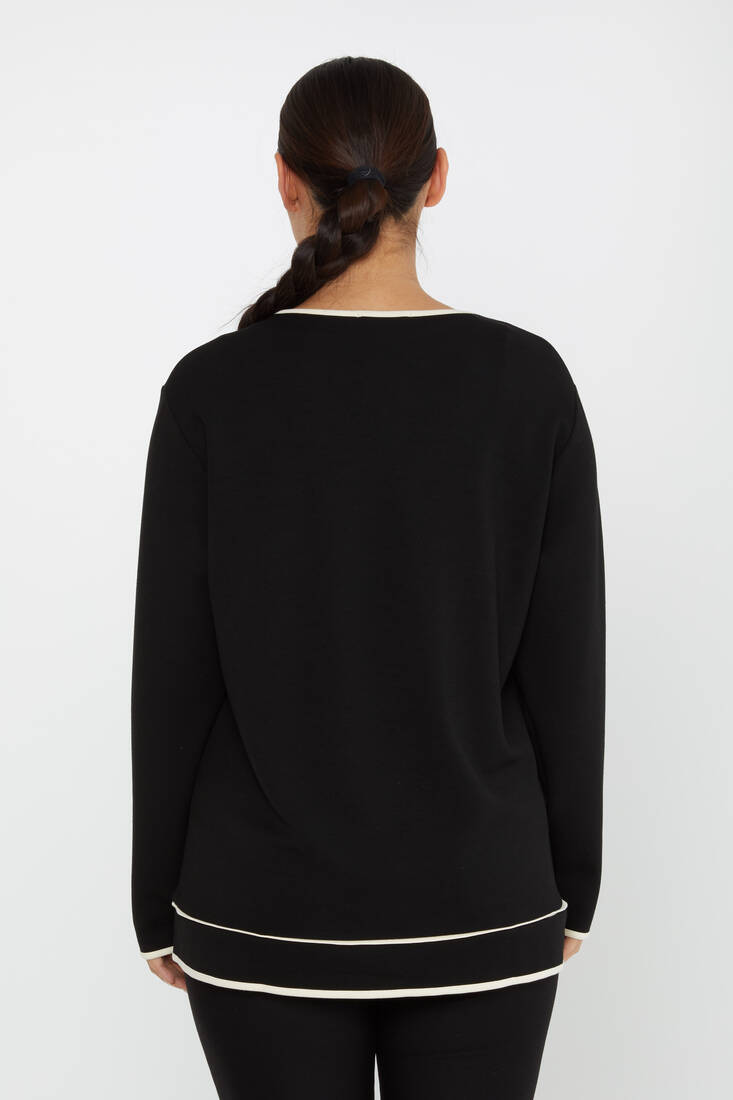 Women's Sweatshirt Slit Detail Black - 2236 | KAZEE