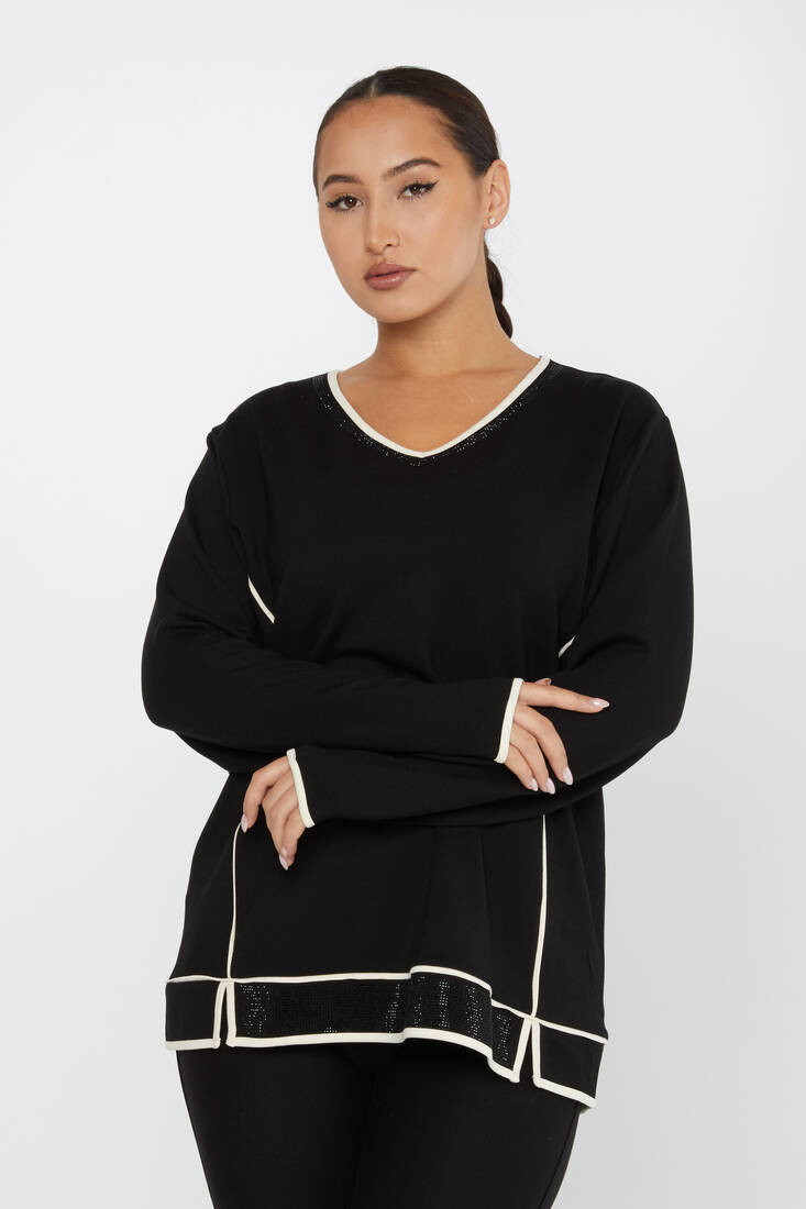 Women's Sweatshirt Slit Detail Black - 2236 | KAZEE