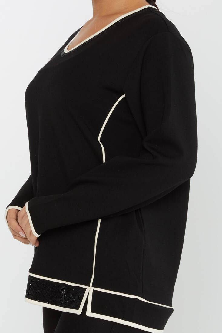 Women's Sweatshirt Slit Detail Black - 2236 | KAZEE