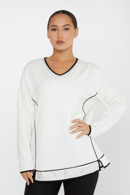 Women's Sweatshirt Slit Detail Ecru - 2236 | KAZEE - Thumbnail