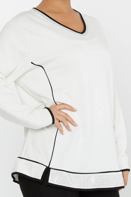 Women's Sweatshirt Slit Detail Ecru - 2236 | KAZEE - Thumbnail