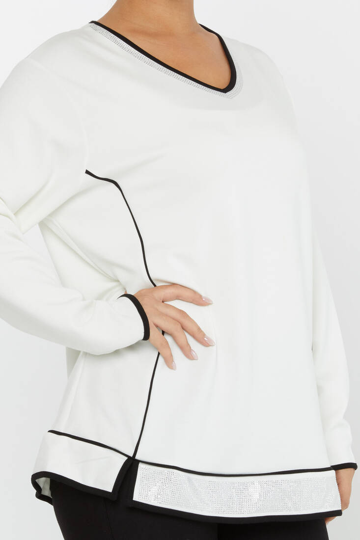 Women's Sweatshirt Slit Detail Ecru - 2236 | KAZEE