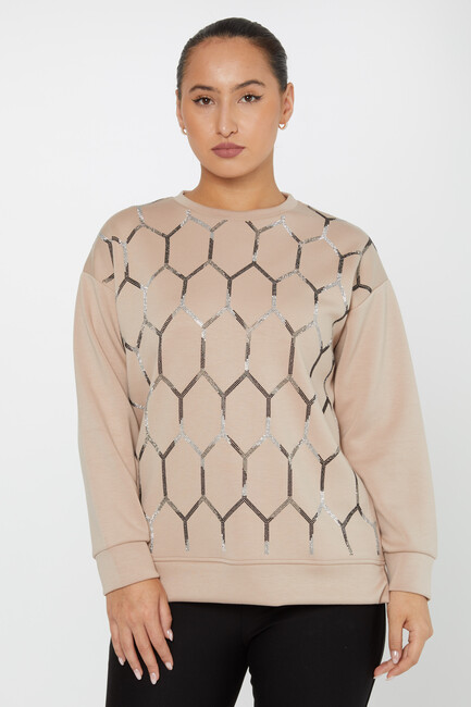 Women's Sweatshirt Stone Detail Beige - 17804 | KAZEE - Thumbnail