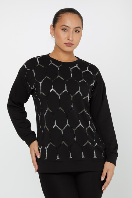 Women's Sweatshirt Stone Detail Black - 17804 | KAZEE - Thumbnail