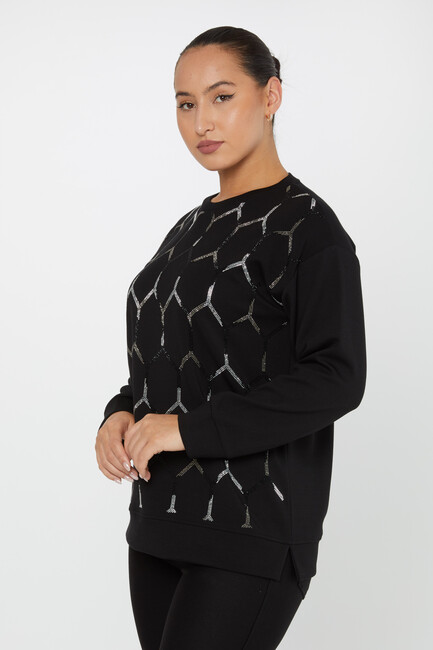 Women's Sweatshirt Stone Detail Black - 17804 | KAZEE - Thumbnail