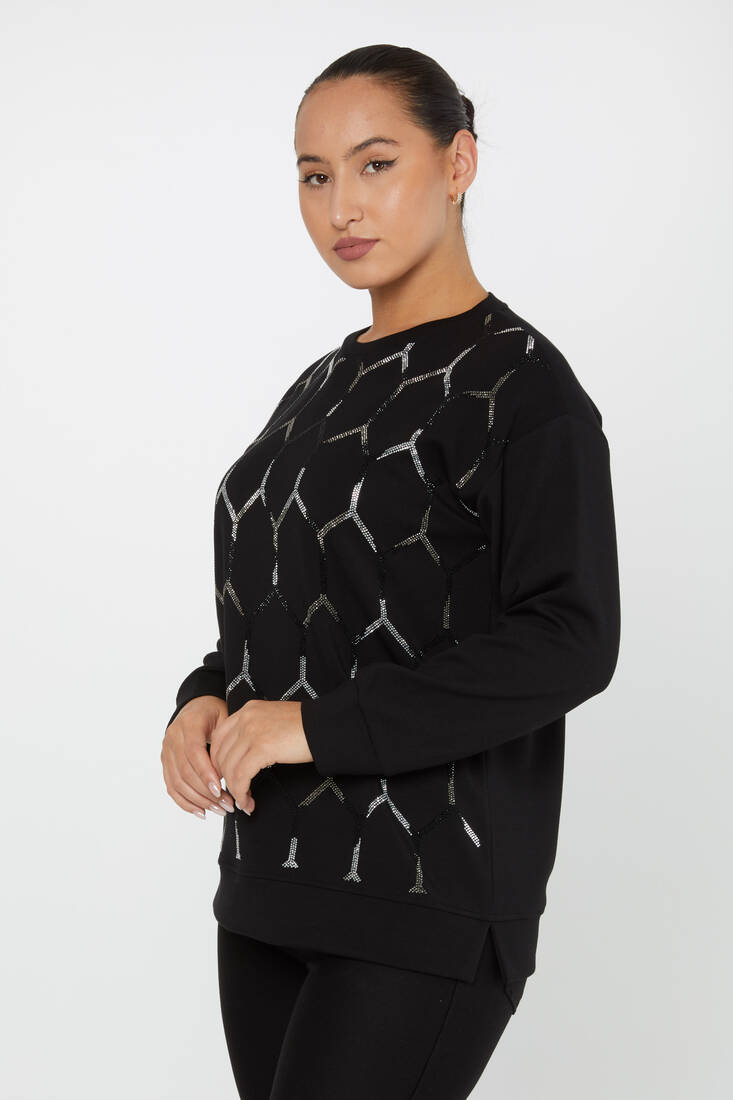 Women's Sweatshirt Stone Detail Black - 17804 | KAZEE