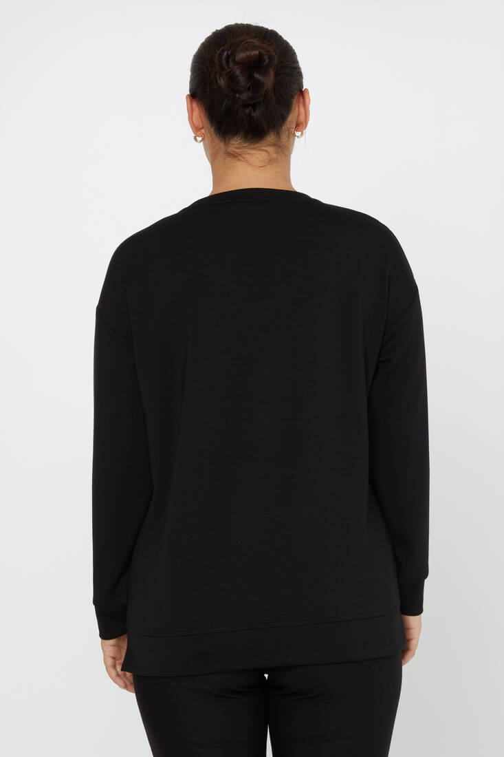 Women's Sweatshirt Stone Detail Black - 17804 | KAZEE