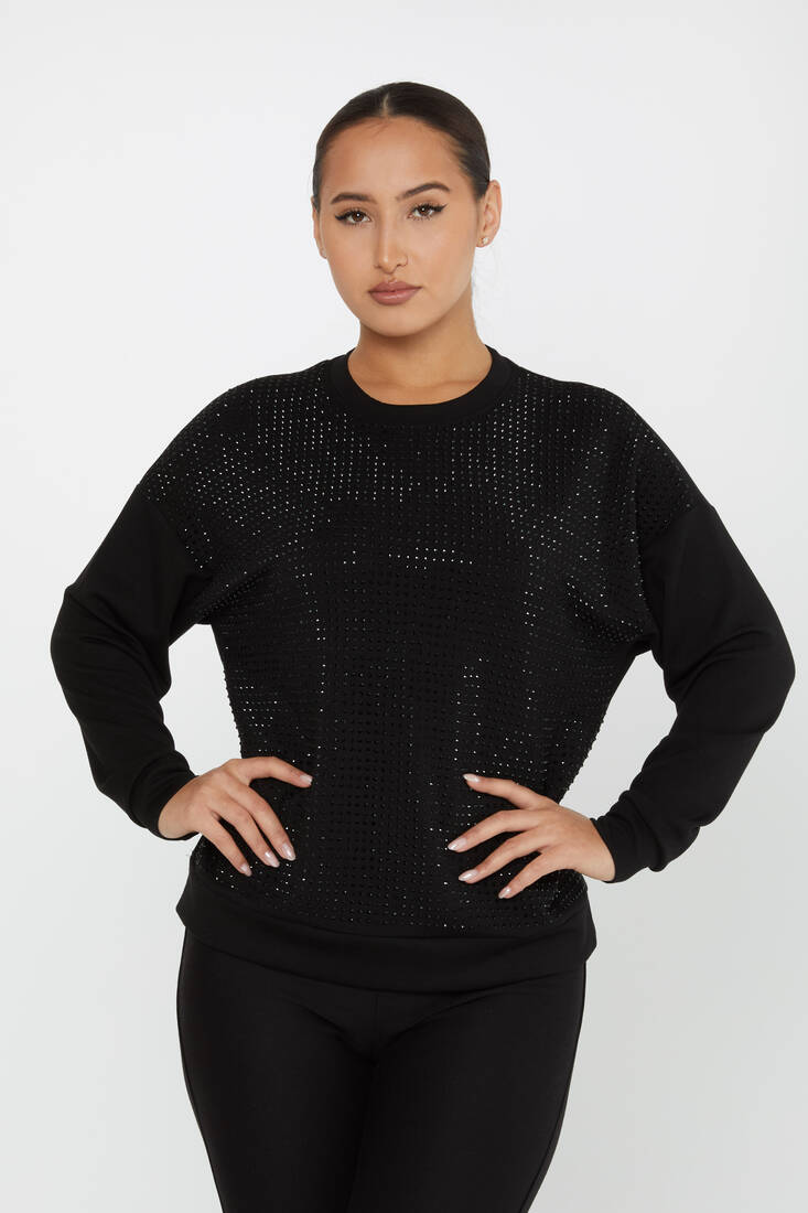 Women's Sweatshirt Stone Detail Black - 2239 | KAZEE