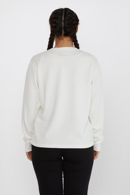 Women's Sweatshirt Stone Detailed Crew Neck Black - 2241 | KAZEE - Thumbnail