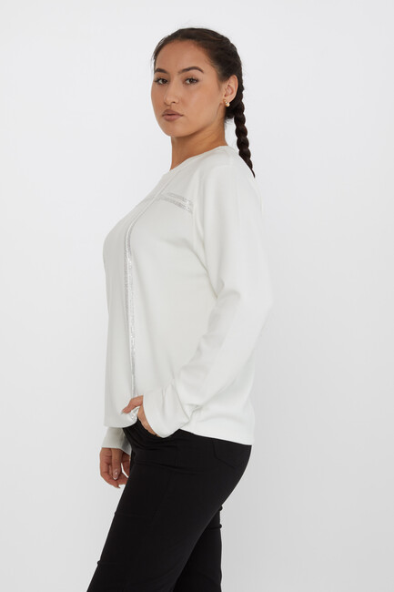 Women's Sweatshirt Stone Detailed Crew Neck Black - 2241 | KAZEE - Thumbnail