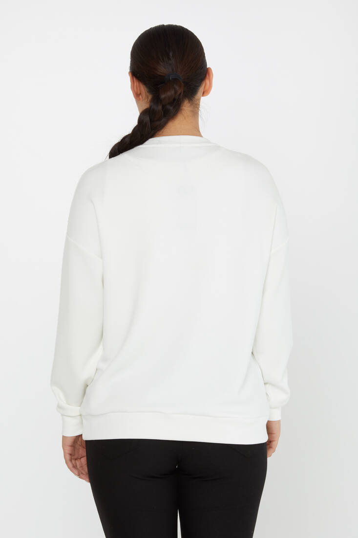 Women's Sweatshirt Stone Detailed Ecru - 2239 | KAZEE