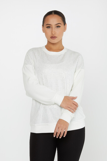 Women's Sweatshirt Stone Detailed Ecru - 2239 | KAZEE - Thumbnail