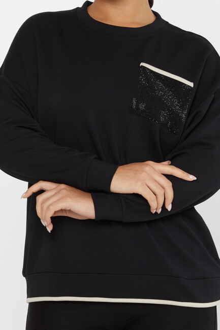 Women's Sweatshirt Stone Pocket Detail Black - 2235 | KAZEE - Thumbnail