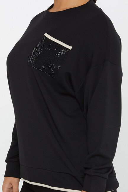 Women's Sweatshirt Stone Pocket Detail Black - 2235 | KAZEE - Thumbnail