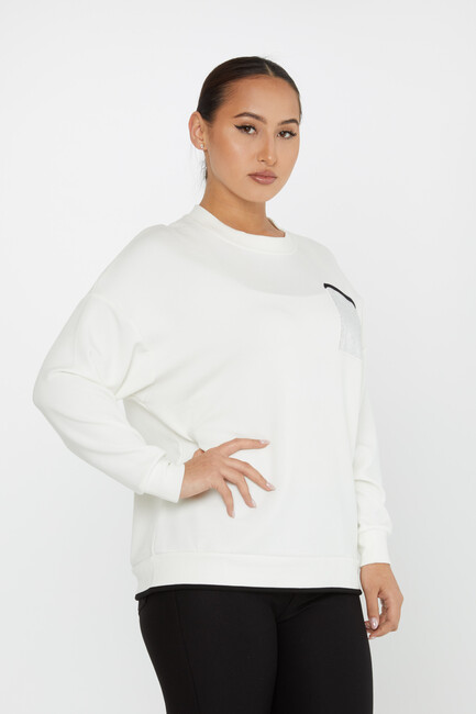 Women's Sweatshirt Stone Pocket Detail Ecru - 2235 | KAZEE - Thumbnail