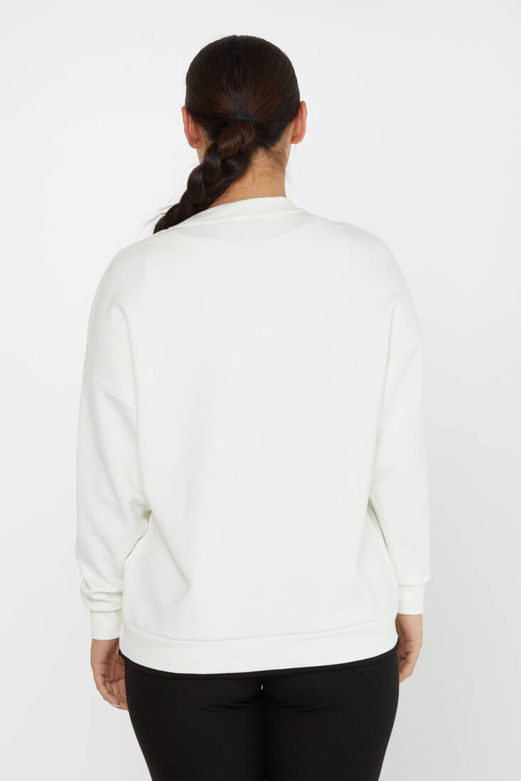 Women's Sweatshirt Stone Pocket Detail Ecru - 2235 | KAZEE