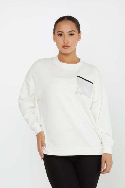 Women's Sweatshirt Stone Pocket Detail Ecru - 2235 | KAZEE - Thumbnail