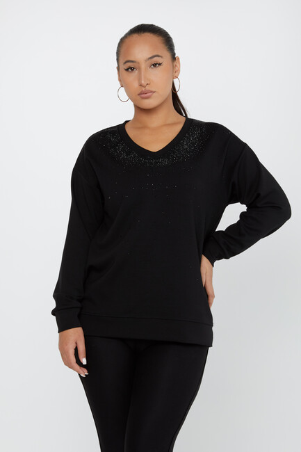 Women's Sweatshirt Stoned Long Sleeve Black - 79983 | KAZEE - Thumbnail