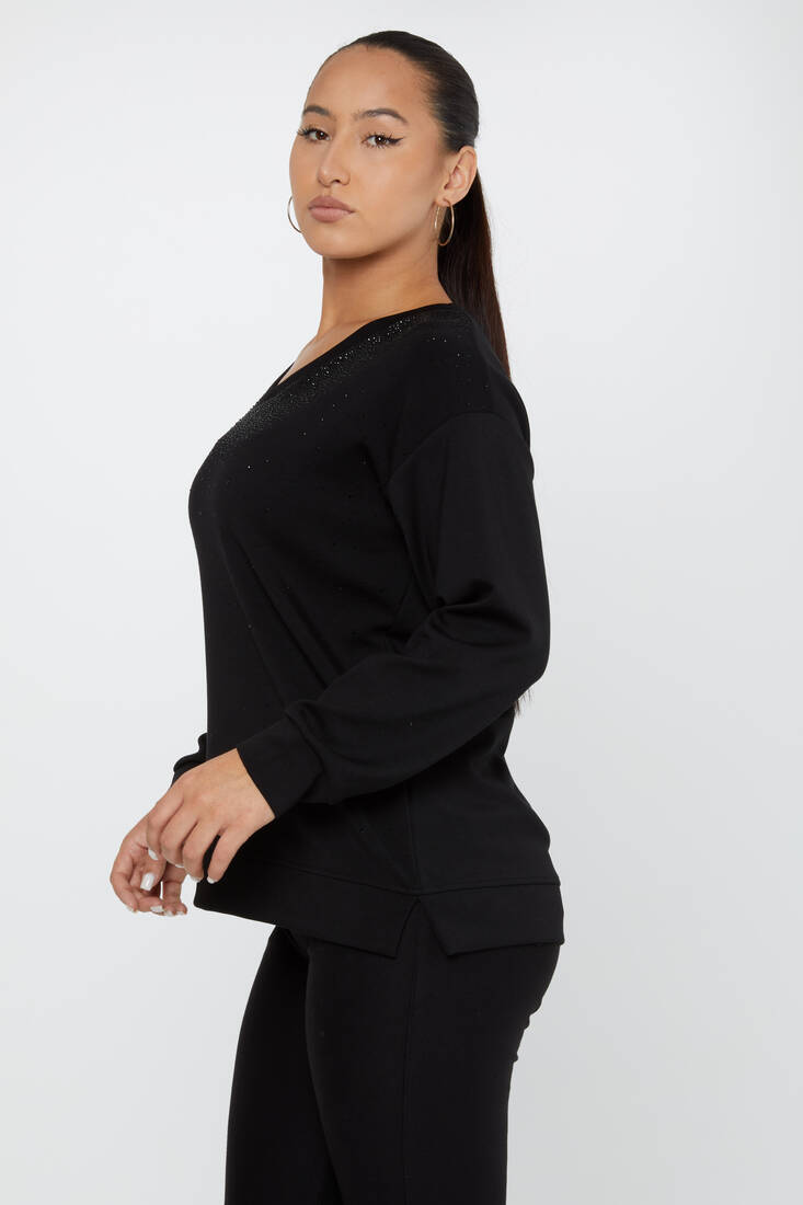 Women's Sweatshirt Stoned Long Sleeve Black - 79983 | KAZEE