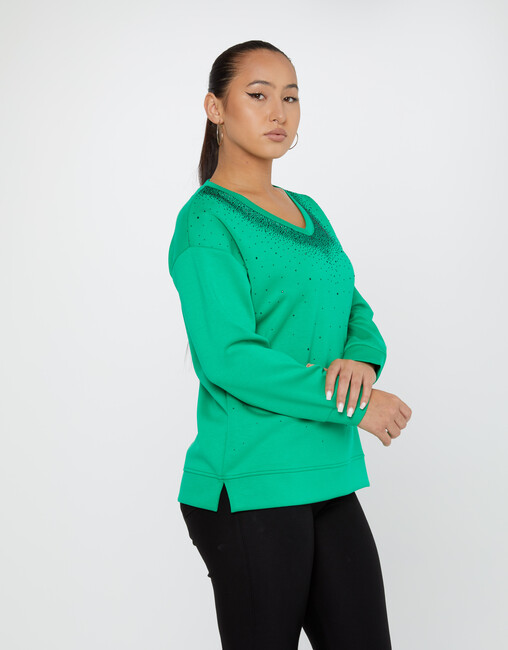 Women's Sweatshirt Stoned Long Sleeve Green - 79983 | KAZEE - Thumbnail