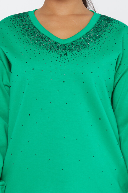 Women's Sweatshirt Stoned Long Sleeve Green - 79983 | KAZEE - Thumbnail