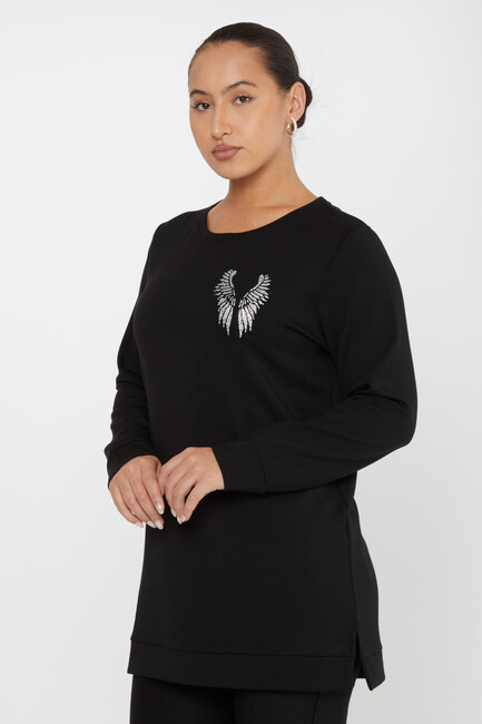 Women's Sweatshirt Stone Wing Pattern Black - 17853 | KAZEE - Thumbnail