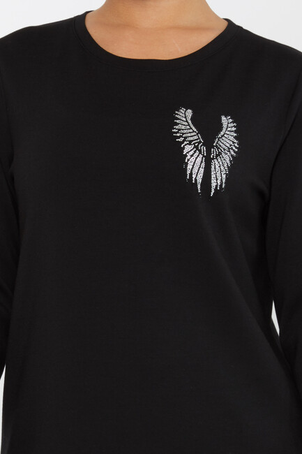 Women's Sweatshirt Stone Wing Pattern Black - 17853 | KAZEE - Thumbnail