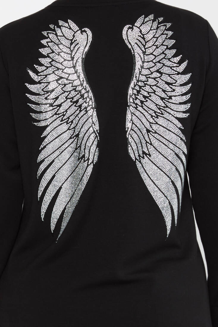 Women's Sweatshirt Stone Wing Pattern Black - 17853 | KAZEE