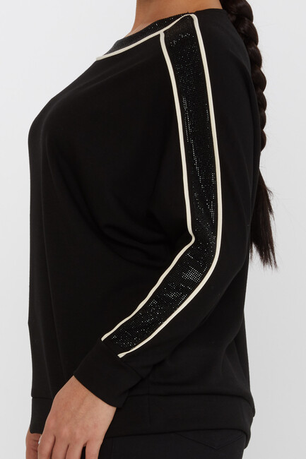 Women's Sweatshirt Striped Detailed Stoned Black - 2230 | KAZEE - Thumbnail