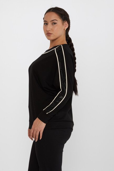 Women's Sweatshirt Striped Detailed Stoned Black - 2230 | KAZEE - Thumbnail