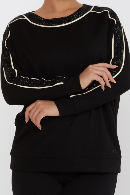 Women's Sweatshirt Striped Detailed Stoned Black - 2230 | KAZEE - Thumbnail