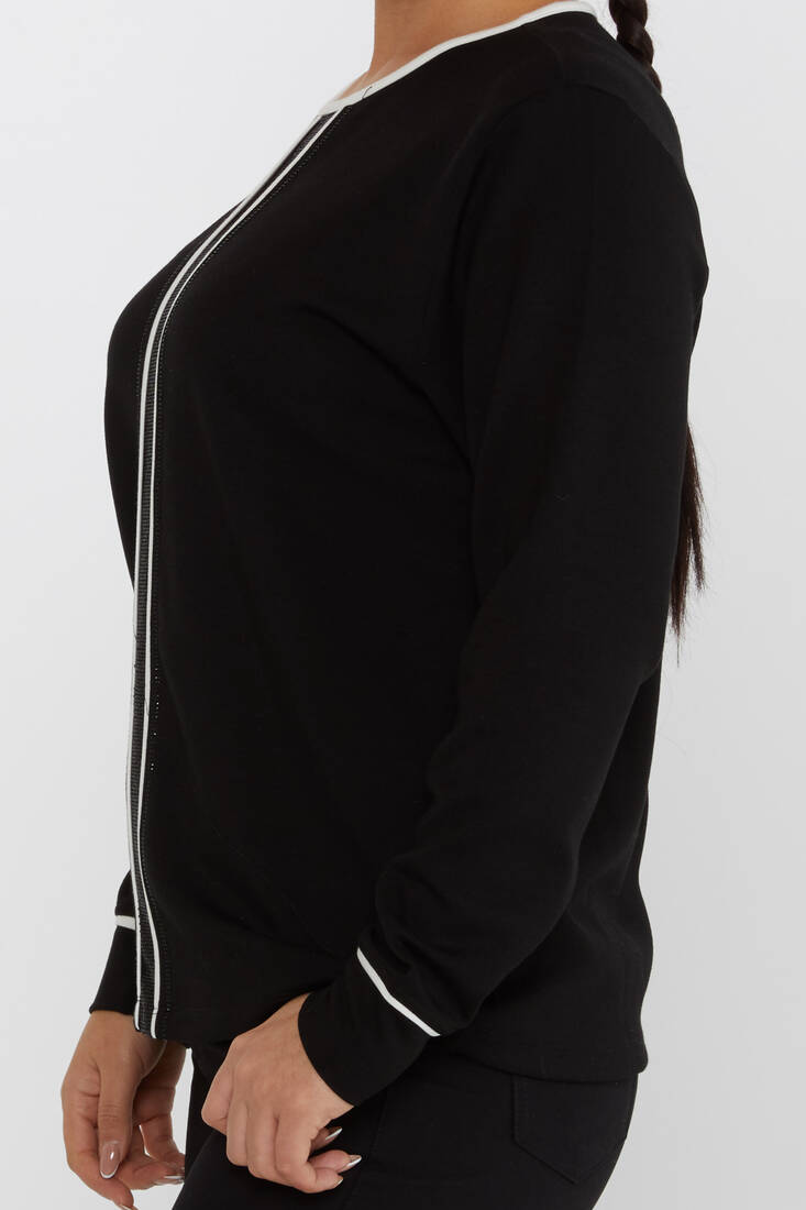 Women's Sweatshirt Striped Detail Black - 2244 | KAZEE