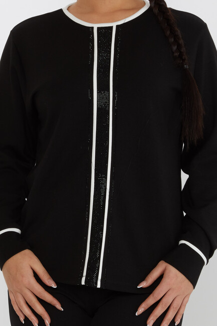 Women's Sweatshirt Striped Detail Black - 2244 | KAZEE - Thumbnail