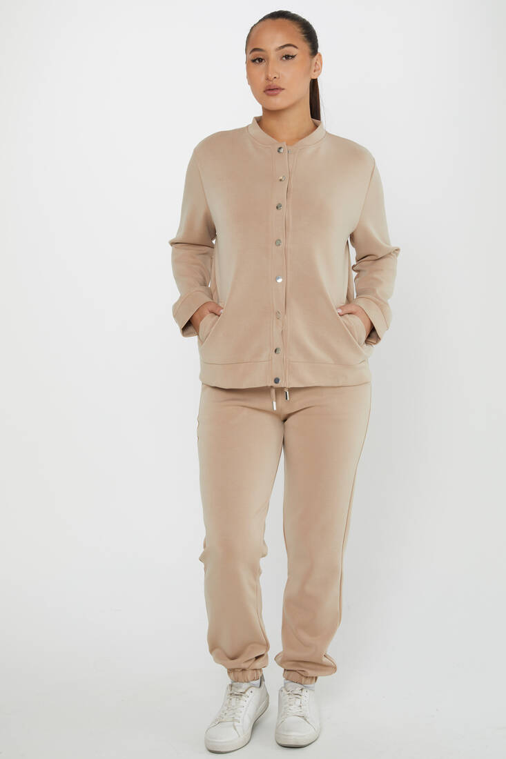 Women's Tracksuit Button Detail Beige - 17624 | KAZEE