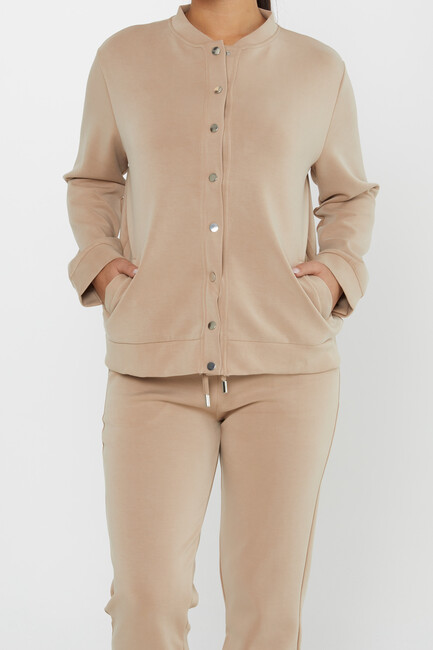 Women's Tracksuit Button Detail Beige - 17624 | KAZEE - Thumbnail