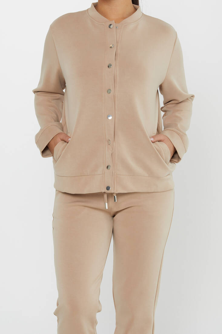 Women's Tracksuit Button Detail Beige - 17624 | KAZEE