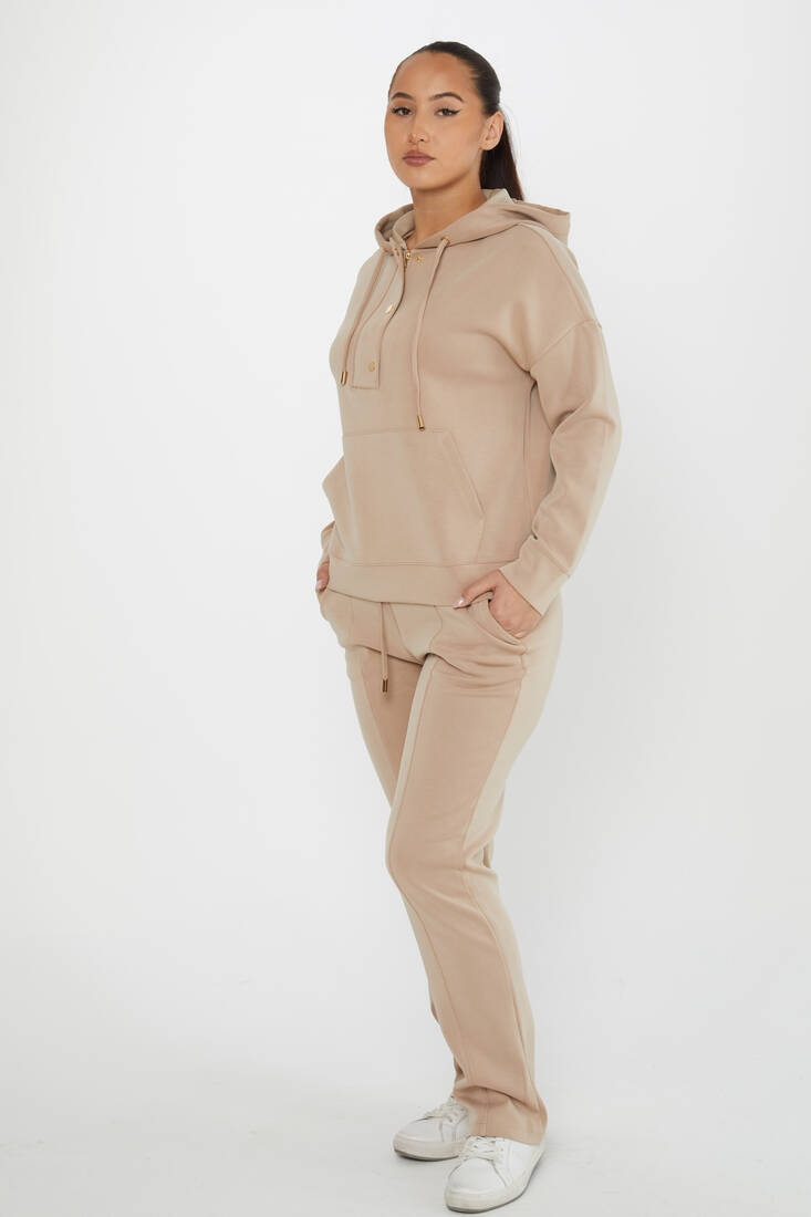 Women's Tracksuit Button Detail Beige - 17627 | KAZEE