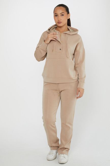 Women's Tracksuit Button Detail Beige - 17627 | KAZEE - Thumbnail