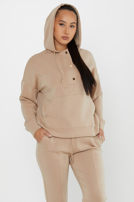 Women's Tracksuit Button Detail Beige - 17627 | KAZEE - Thumbnail