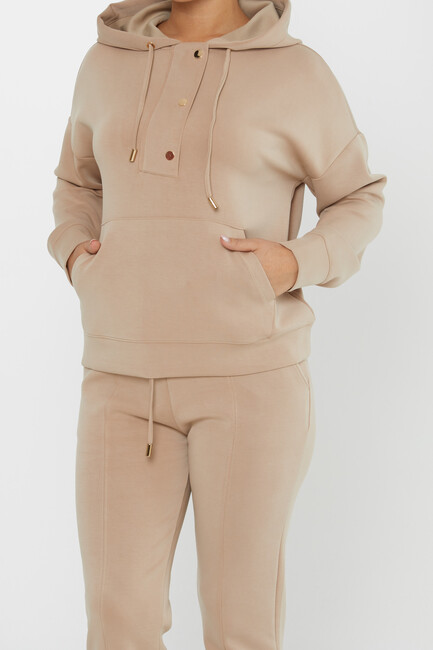 Women's Tracksuit Button Detail Beige - 17627 | KAZEE - Thumbnail