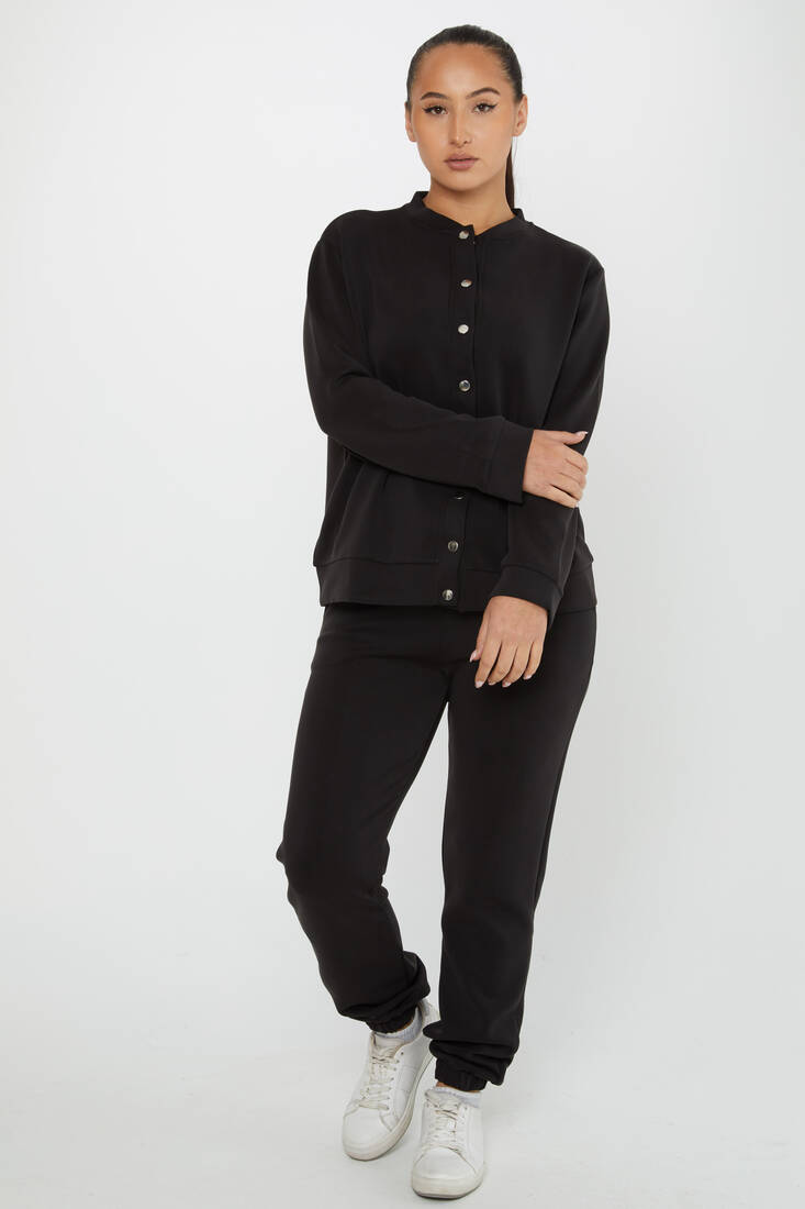 Women's Tracksuit Button Detail Black - 17624 | KAZEE