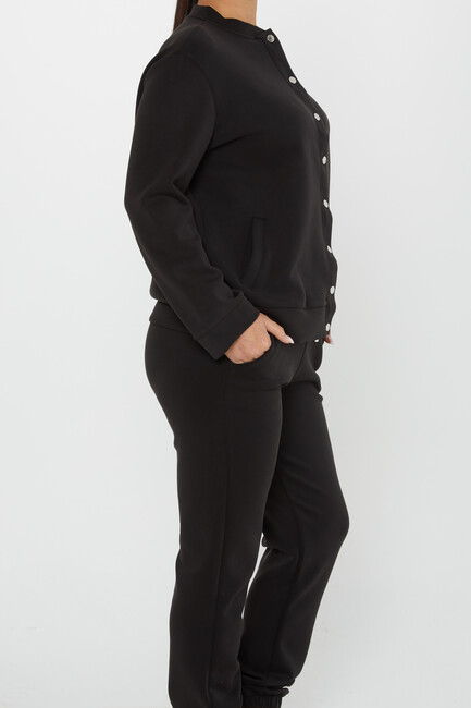 Women's Tracksuit Button Detail Black - 17624 | KAZEE - Thumbnail