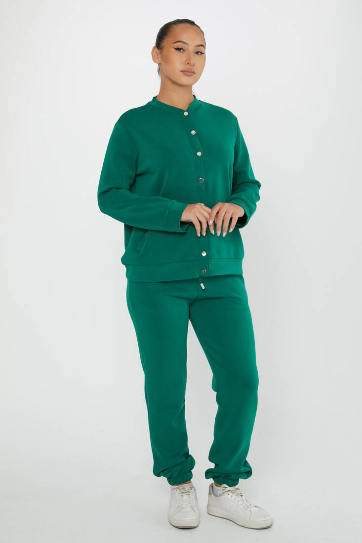 Women's Tracksuit Button Detail Green - 17624 | KAZEE