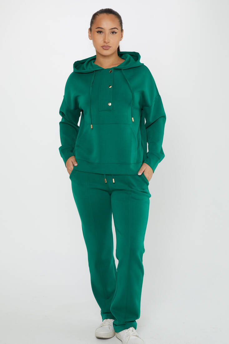 Women's Tracksuit Button Detail Green - 17627 | KAZEE