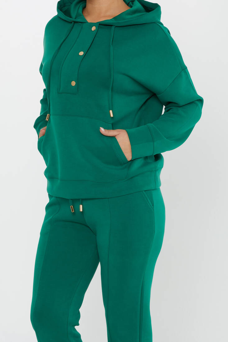 Women's Tracksuit Button Detail Green - 17627 | KAZEE