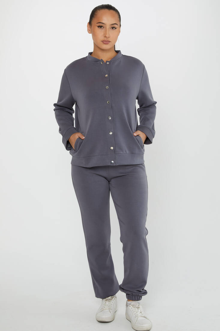 Women's Tracksuit Button Detail Gray - 17624 | KAZEE